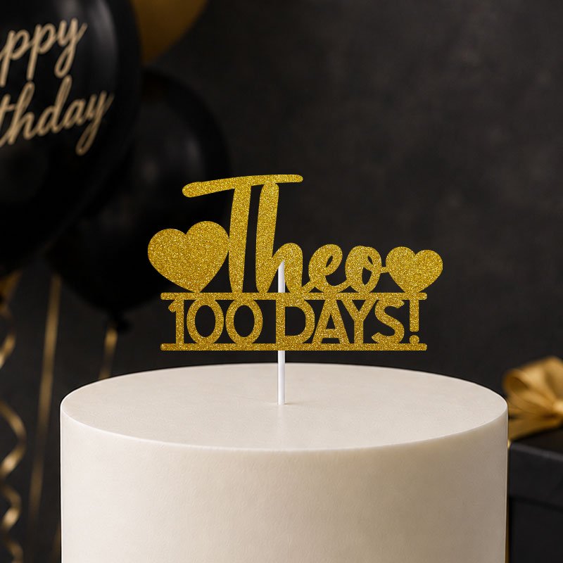 Personalised Name 100 Days with Hearts Theme Cake Topper