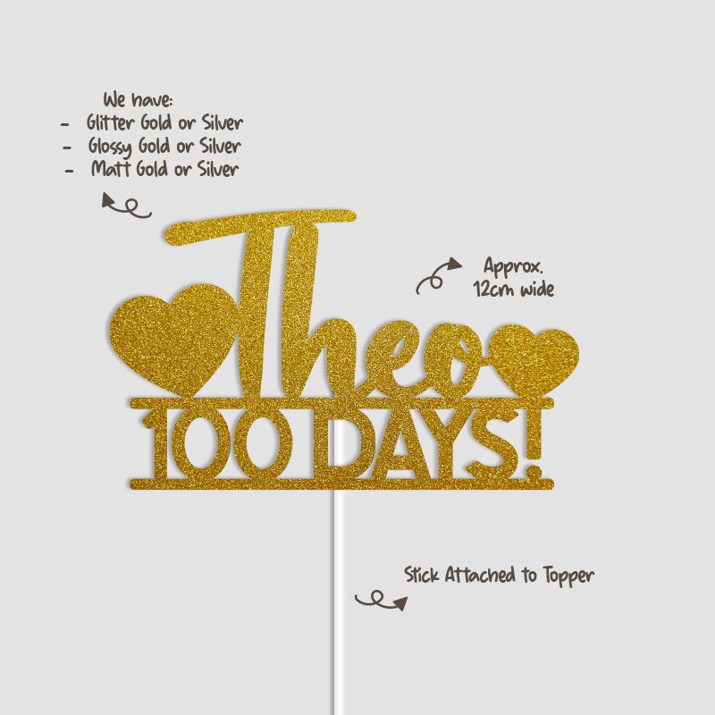 Personalised Name 100 Days with Hearts Theme Cake Topper - Image 3