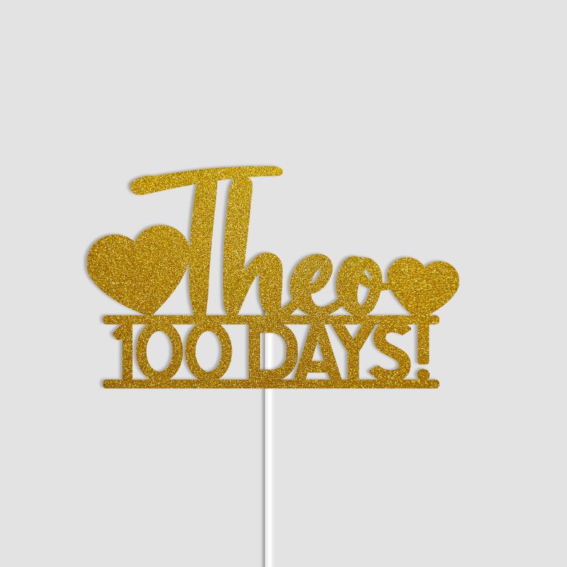Personalised Name 100 Days with Hearts Theme Cake Topper - Image 2