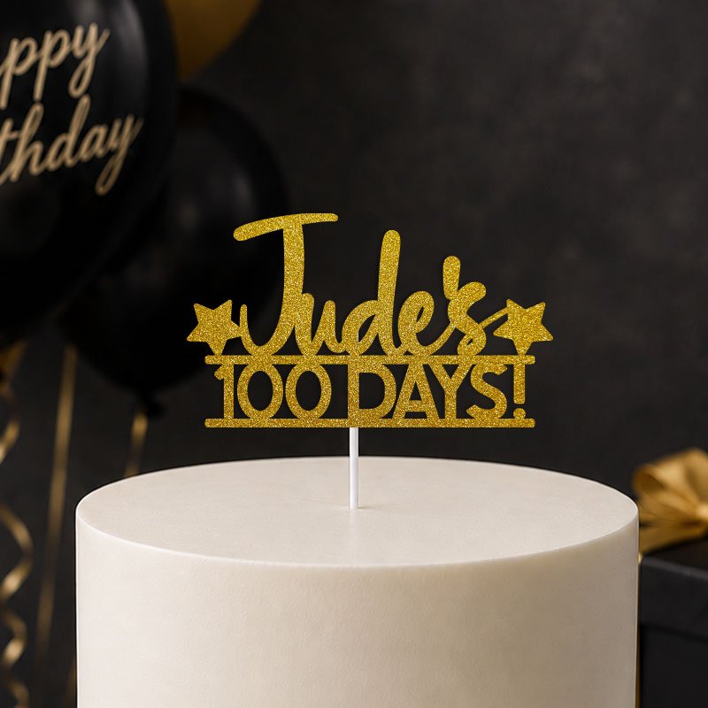 Personalised Name 100 Days with Stars Theme Cake Topper