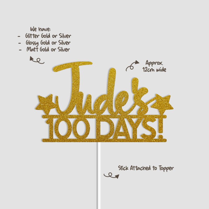 Personalised Name 100 Days with Stars Theme Cake Topper - Image 3