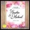 Digital mockup of a Pink and Gold Splashes theme welcome to wedding board