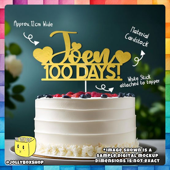 Personalized Name 100 Days with Hearts Theme Cake Topper