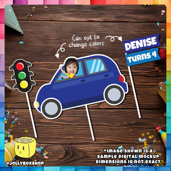 Digital mockup of 3 topper combo transport theme placed on table with customizable colors