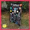 Digital mockup of a A1 size space theme milestone board Design A placed on a stand