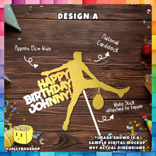 Digital Mockup of Personalized Tennis Player Theme Cake Topper placed on table (Design A)