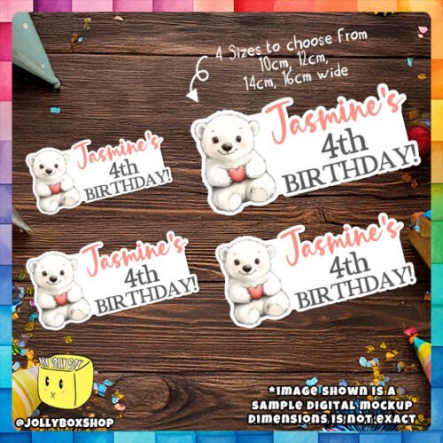 Digital Mockup of Personalized Cute Polar Bear with Heart Cake Toppers in 4 different widths for different size cakes