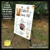 Digital mockup of a A1 size Baby Bear and Bees theme milestone board placed on a stand