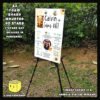 Digital mockup of a A2 size Baby Bear and Bees theme milestone board placed on a stand
