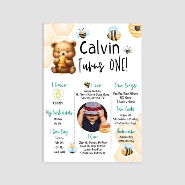 Personalized Baby Bear & Bees Milestone Board | Custom Decor