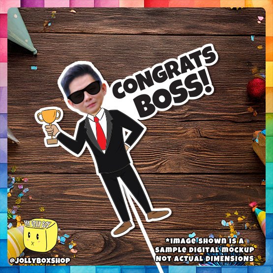 Digital mockup of a man holding an award cake topper