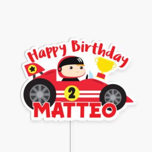 Cute Racer in Red Car Birthday cake topper