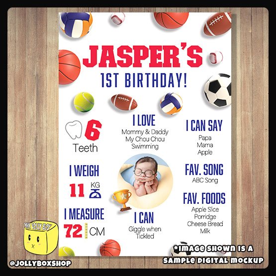 Digital mockup of a Sports Balls theme milestone board