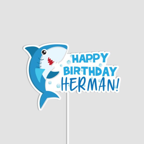 Blue Shark Theme Cake Topper | Custom Birthday Cake Decor