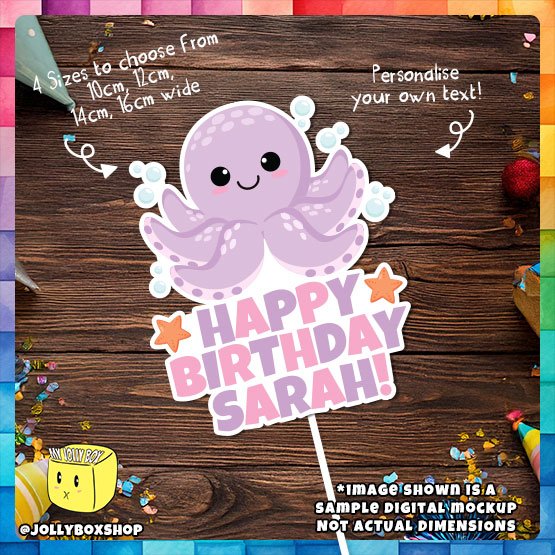 Digital mockup of a Personalize Cute Octopus Theme Cake Topper Placed on Table
