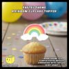 Digital mockup of pastel theme rainbow cupcake topper placed on cupcake