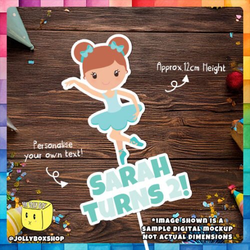Digital Mockup of a Personalize Cute Ballerina Cake Topper. Ballerina C Green
