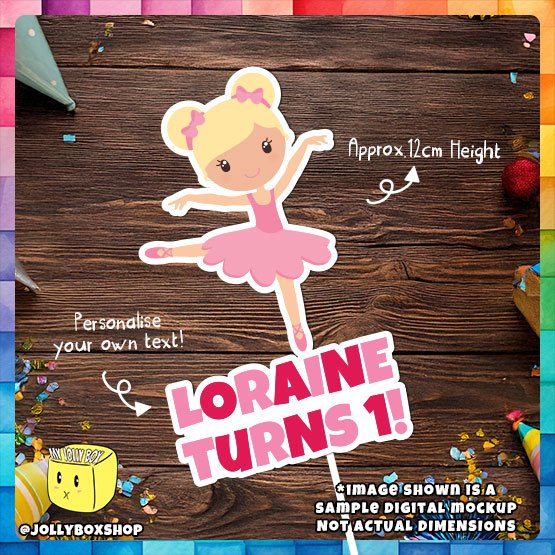 Digital Mockup of a Personalize Cute Ballerina Cake Topper. Ballerina A Pink