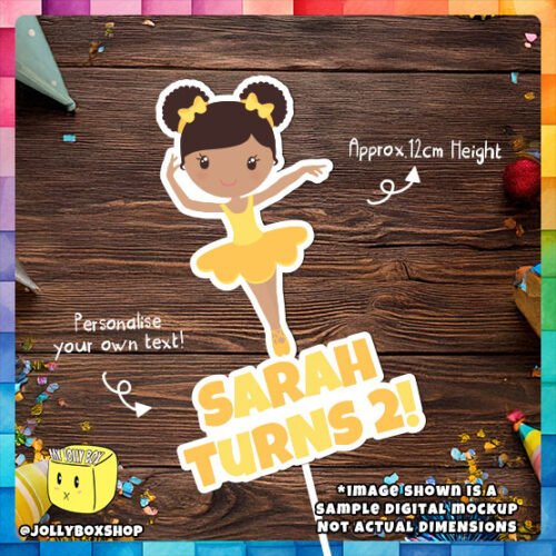 Digital Mockup of a Personalize Cute Ballerina Cake Topper. Ballerina B Yellow