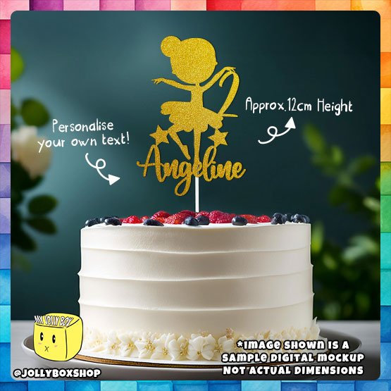 Digital mockup of a Personalize Silhouette of a Cute Ballerina Cake Topper Placed on Cake