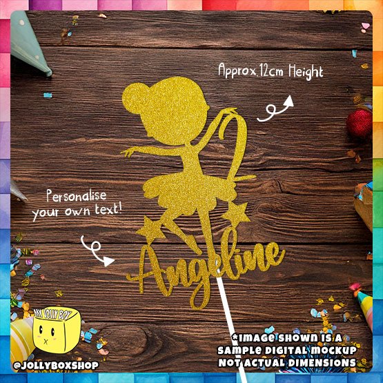 Digital mockup of a Personalize Silhouette of a Cute Ballerina Cake Topper Placed on Table
