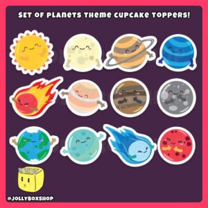 Digital mockup of a set of Planets Cupcake Toppers