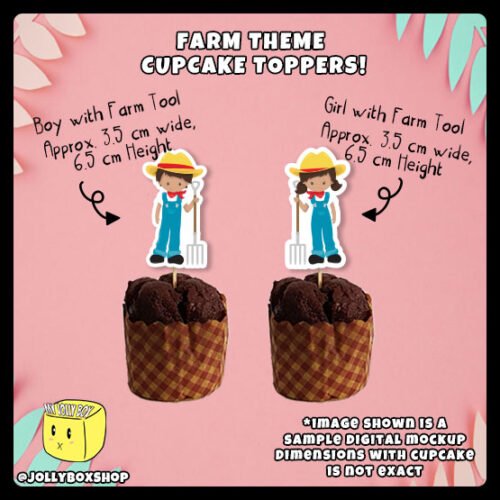 Digital mockup of a boy and girl farmers cupcake toppers