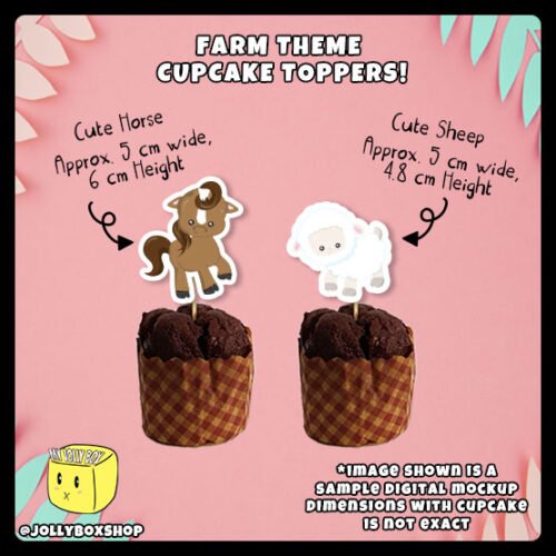 Digital mockup of a horse and sheep cupcake toppers