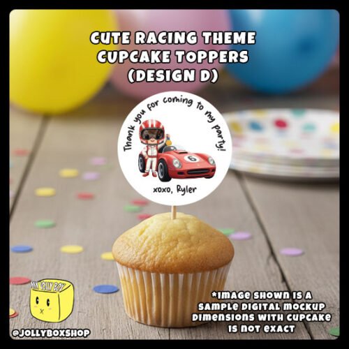 Digital-Mockup-of-Cute-Racing-Theme-Cupcake-Toppers-Design-D-Placed-on-a-Cupcake Digital Mockup of Racing Theme Cupcake Topper Design D Placed on Cupcake