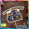 Digital mockup of a Personalize Cool Monster Truck Theme Cake Topper Placed on Table