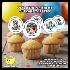 Digital-mockup-of-Aviator-Theme-Cupcake-Toppers-Placed-on-6-cupcakes Digital Mockup of 6 different designs of Aviator Theme Cupcake Toppers Placed on Cupcakes