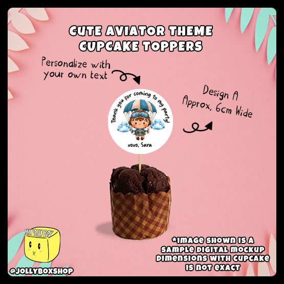 Digital mockup of a cute aviator theme cupcake topper design A