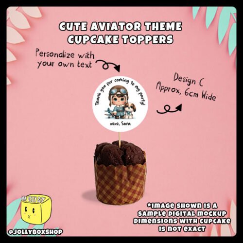 Digital mockup of a cute aviator theme cupcake topper design C