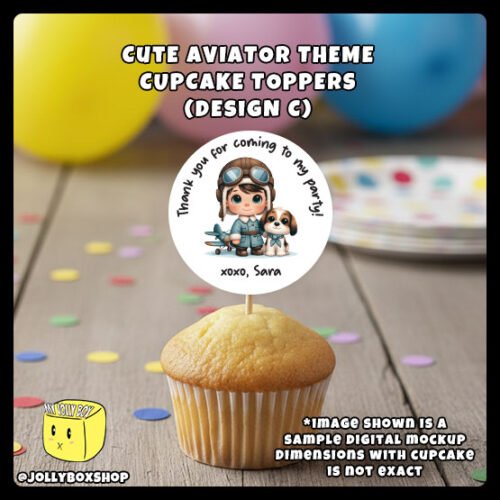 Digital-mockup-of-a-cute-aviator-theme-cupcake-topper-design-C-v2 Digital Mockup of Aviator Theme Cupcake Topper Design C Placed on Cupcake