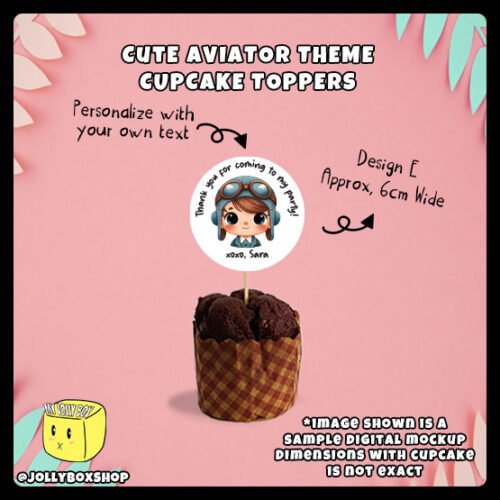 Digital mockup of a cute aviator theme cupcake topper design E