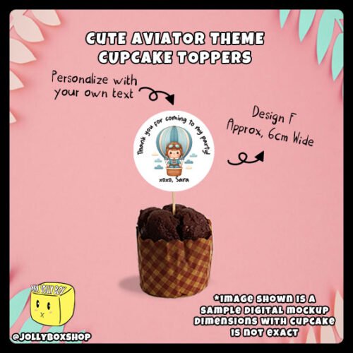Digital mockup of a cute aviator theme cupcake topper design F