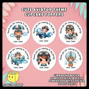 Digital mockup of a set of cute aviator theme cupcake toppers