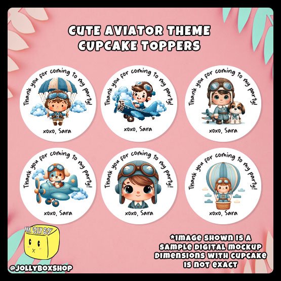 Digital mockup of a set of cute aviator theme cupcake toppers