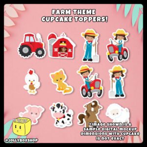 Digital mockup of a set of Animal Farm Theme Cupcake Toppers
