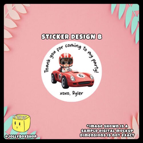 Racing-Theme-Stickers-Design-B Digital Mockup of a Cute Racing Theme Round Sticker - Design B