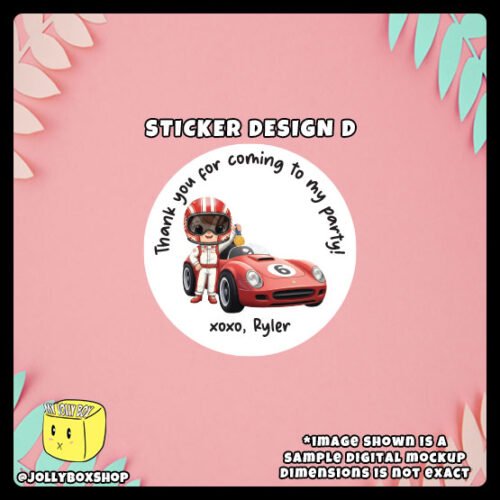 Racing-Theme-Stickers-Design-D Digital Mockup of a Cute Racing Theme Round Sticker - Design D