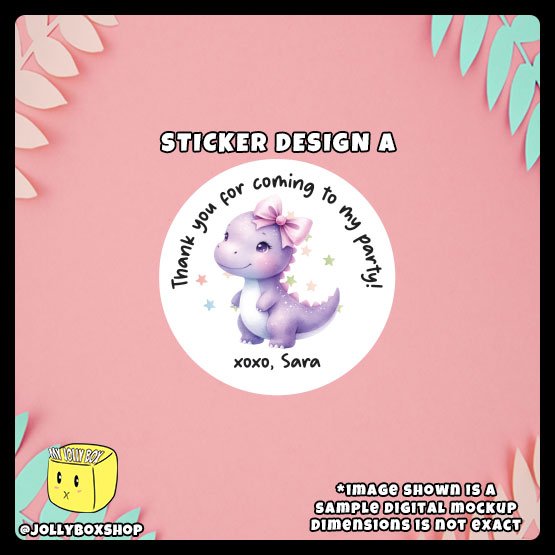 Digital Mockup of a cute watercolor dinosaur theme sticker Design A