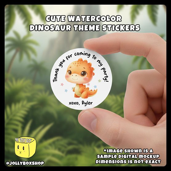 Digital Mockup of a Cute Watercolor Dinosaure Theme Sticker