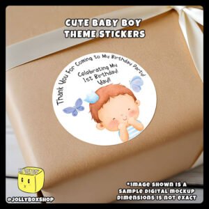 Cute-Baby-Boy-Theme-Stickers-Gift-Box-Mockup Personalize Cute Baby Boy Theme Sticker pasted on a gift box