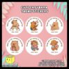 Digital-Mockup-of-6-designs-of-Cute-Capybara-Theme-Stickers Digital mockup of a 6 unique designs cute capybaras round stickers
