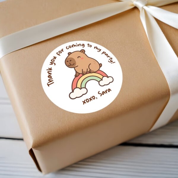 Cute Capybara Theme Round Stickers | Fun Animal Party Favor Decorations