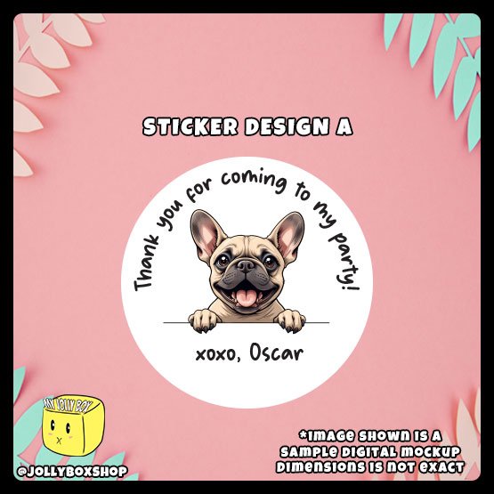 Digital mockup of a cute peeking dog round sticker design A