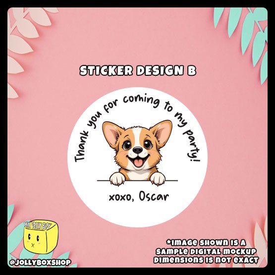 Digital mockup of a cute peeking dog round sticker design B