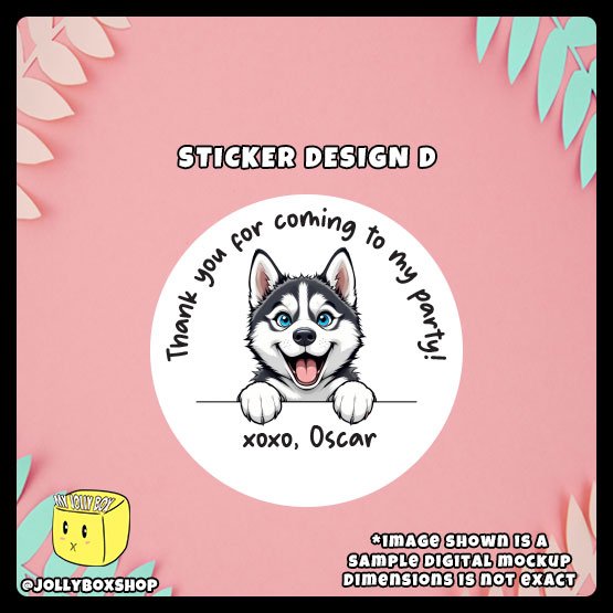 Digital mockup of a cute peeking dog round sticker design D