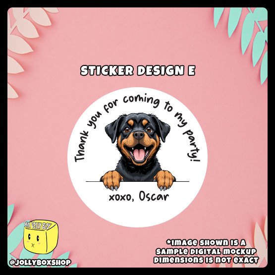 Digital mockup of a cute peeking dog round sticker design E